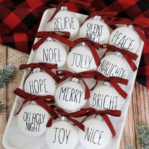 New! 12 Christmas Tree Ornaments, Shatterproof, Plaid, Rustic Farmhouse Decor